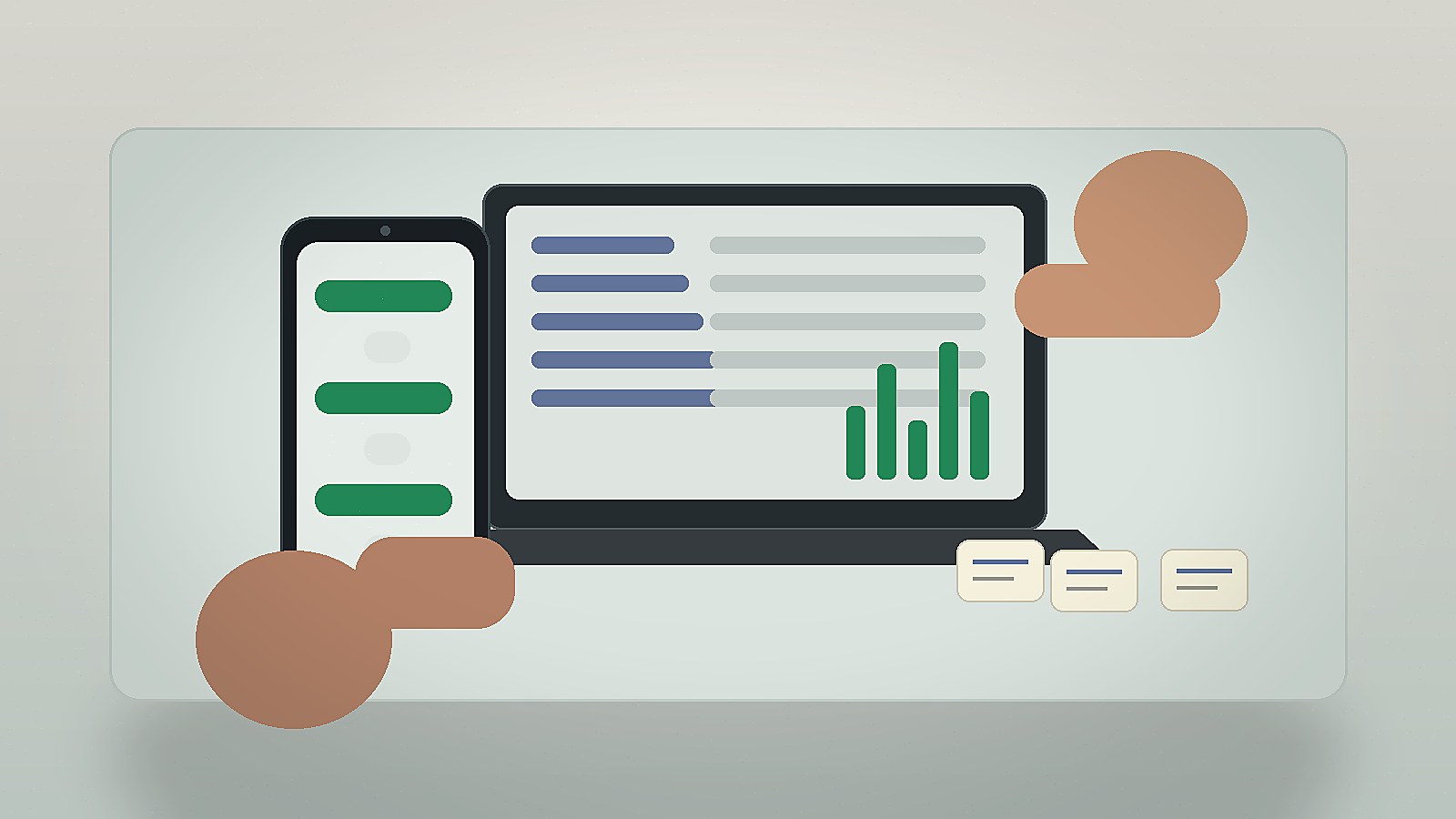 Scene metier concrete pour bsp whatsapp et templates avec smartphone WhatsApp, poste de travail et contexte operationnel.