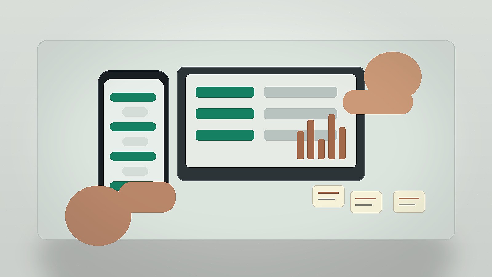 Scene metier concrete pour chatbot whatsapp support technique avec smartphone WhatsApp, poste de travail et contexte operationnel.