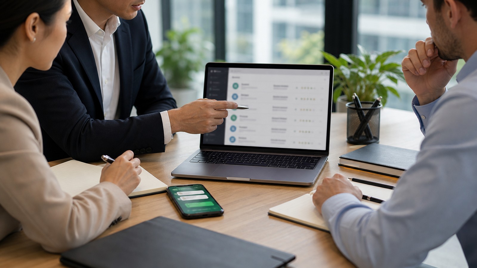 Photo réaliste dédiée à WhatsApp business solution provider : guide dans un contexte professionnel avec smartphone, ordinateur et équipe opérationnelle.